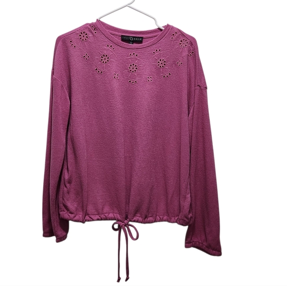 Fred David FD Pink Tie Bottom Hem Top Floral Cutout Neckline Size L Feminine - Picture 1 of 5